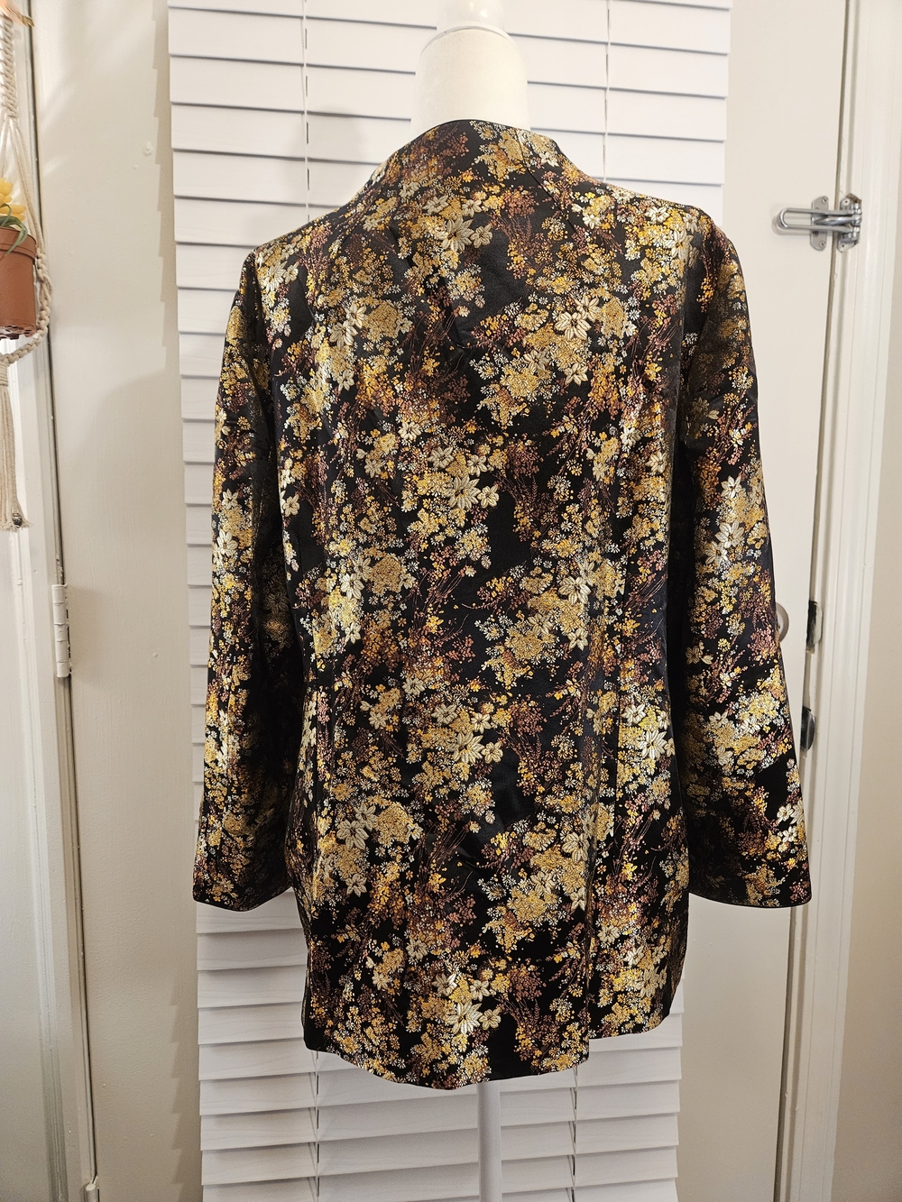 Cathayana Black Gold  Floral Brocade Jacket Frog Closure Size Large Blazer - Picture 6 of 10